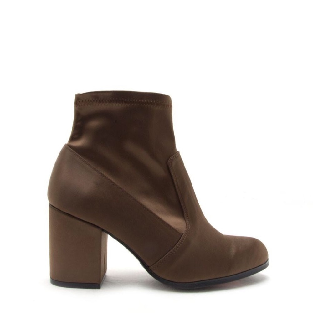 brown satin block heel booties - Picture 5 of 7